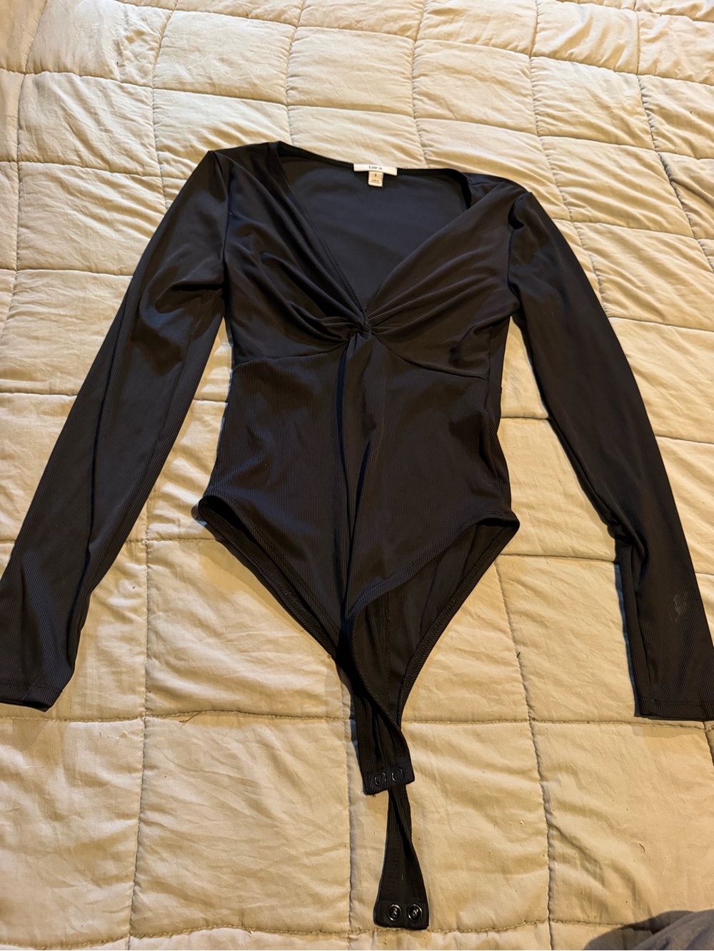 Bar III Black Long-Sleeve Twist-Front Bodysuit